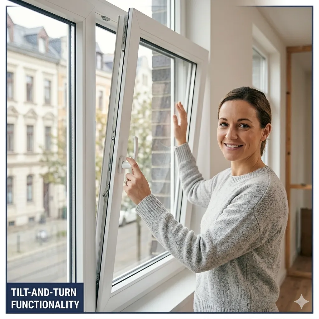 European uPVC tilt and turn window showing tilt functionality &mdash; Novalite Melbourne