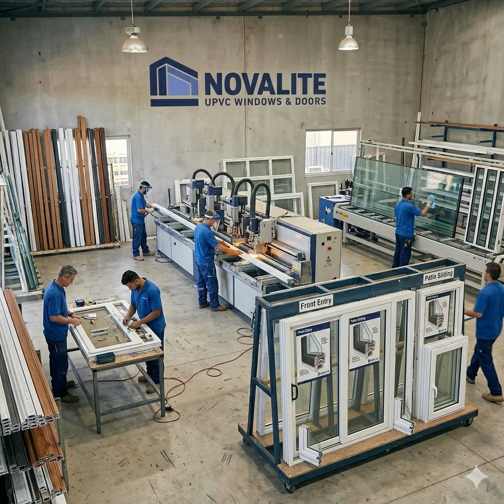 Novalite uPVC factory Melbourne — team manufacturing double glazed windows and doors at Carrum Downs