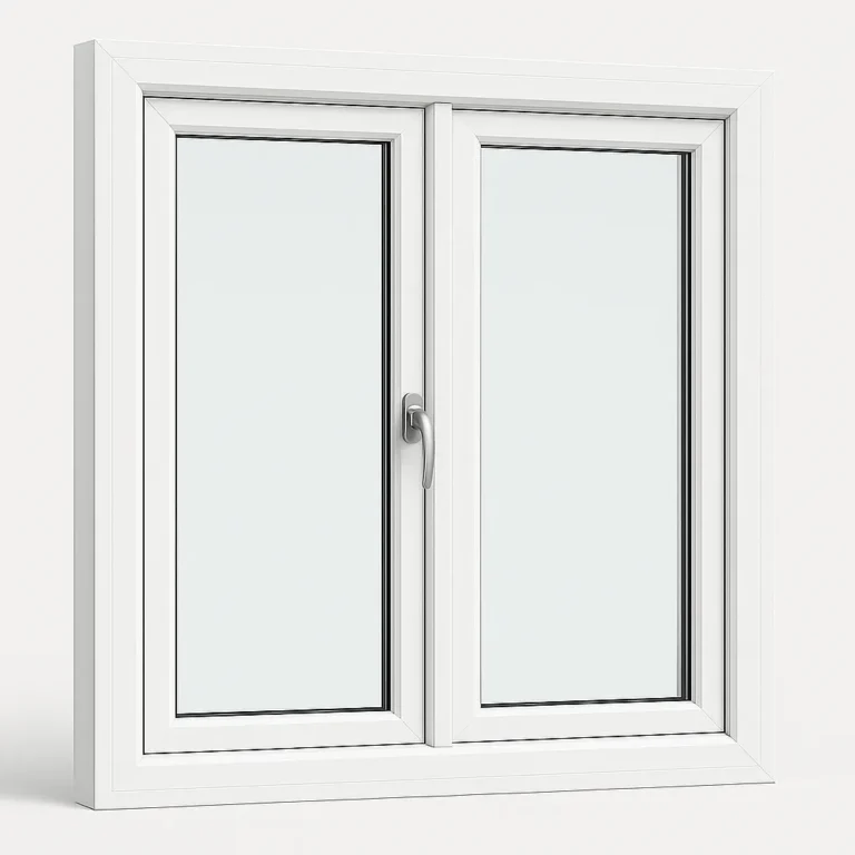 Casement uPVC window Melbourne — closed showing side-hinged frame with European hardware
