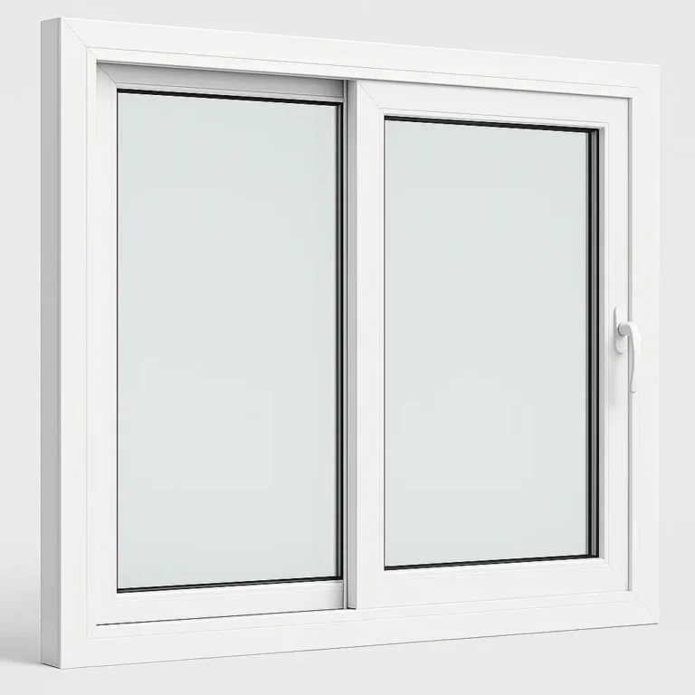 Sliding uPVC window open showing panel slid to one side with exterior view