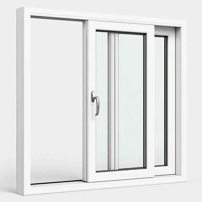 Stacker uPVC window open showing panels stacked behind fixed panel for maximum opening