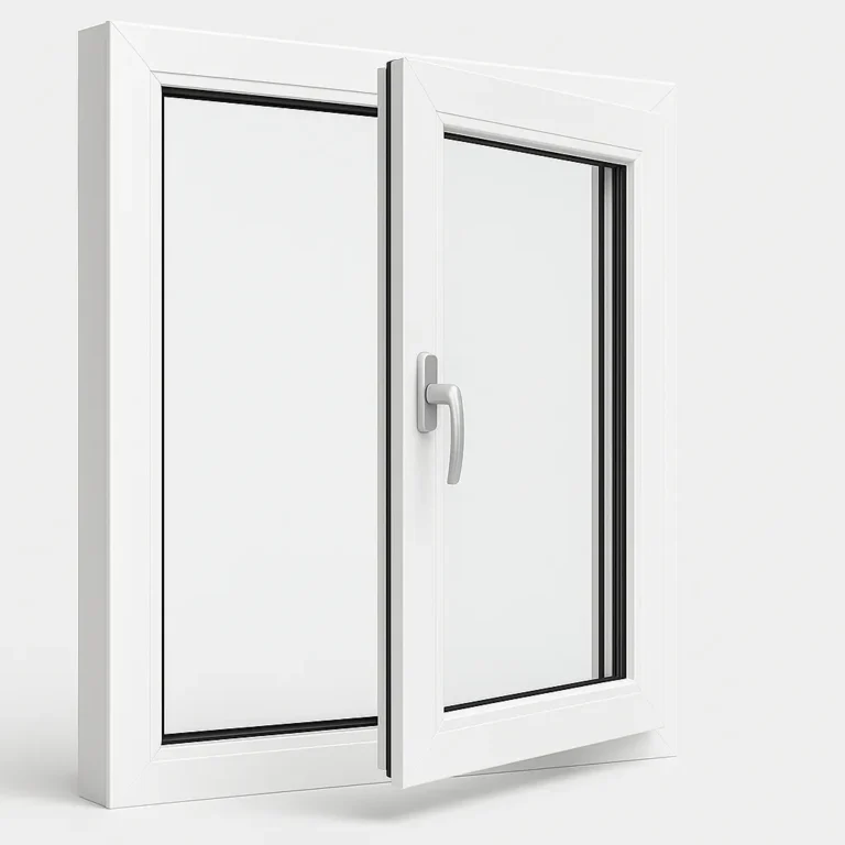 Tilt and turn uPVC window open in turn mode — fully inward for cleaning