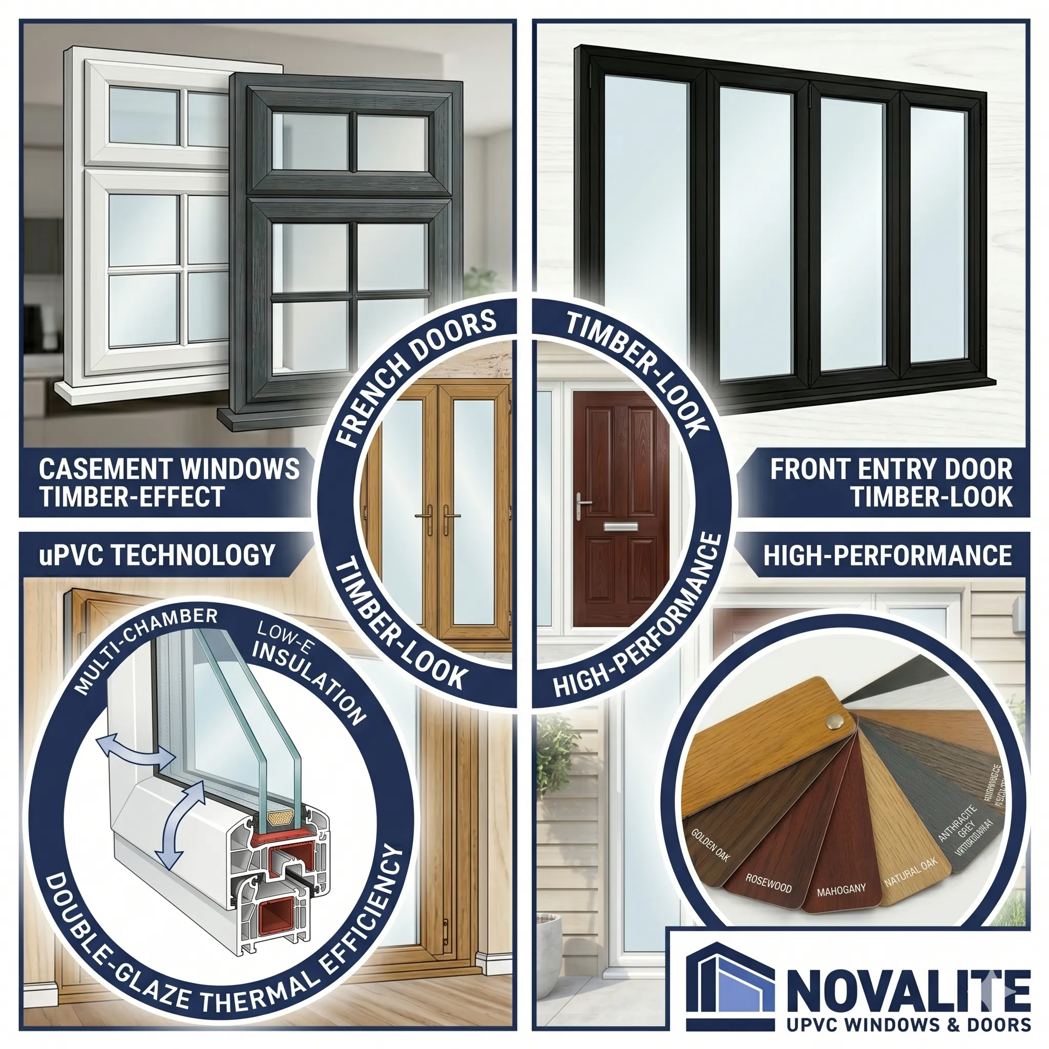 Timber look uPVC doors Melbourne &mdash; French doors, entry doors and bi-fold doors in golden oak and rosewood finishes