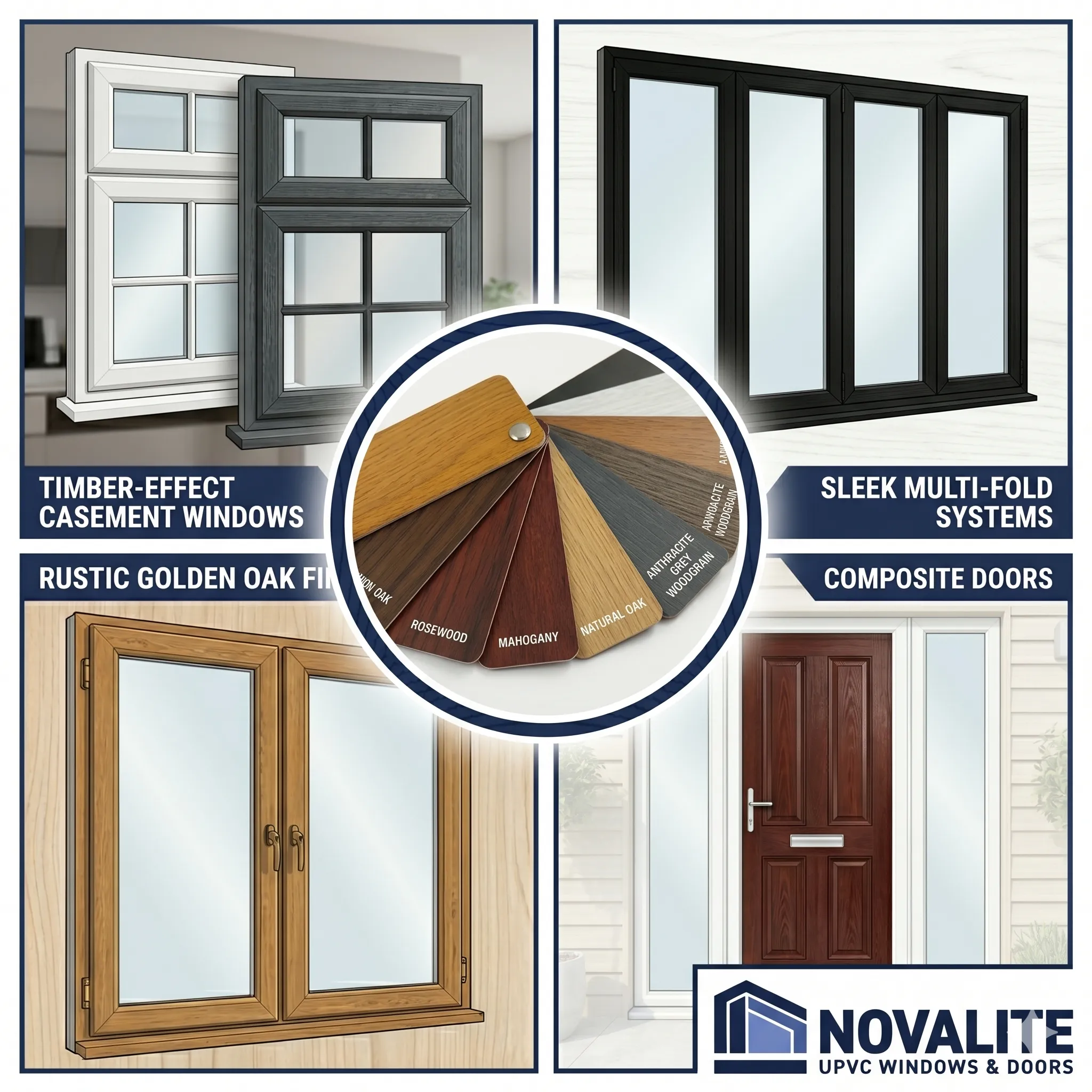 Timber look uPVC windows Melbourne &mdash; timber effect casement and multi-fold windows with colour swatch options